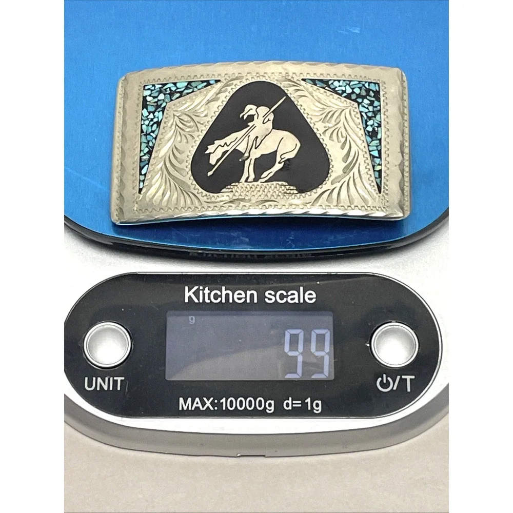 Indian On Horse End Of Trail Belt Buckle DT Handcrafted Turquoise Inlay 99g